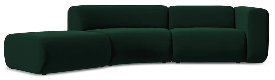 Chaise longue verde scuro (con penisola a sinistra) con rivestimento in velluto Ekahi – Makamii