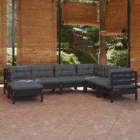 Set Divani da Giardino 7 pz con Cuscini Neri in Legno di Pino cod mxl 43394