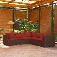 Set Divani da Giardino 5 pz con Cuscini in Polyrattan Marrone cod mxl 38916