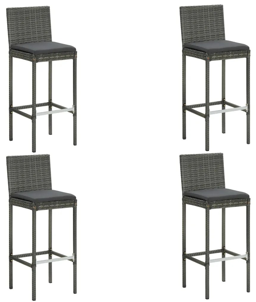 Set da Bar da Giardino 5 pz con Cuscini in Polyrattan Grigio