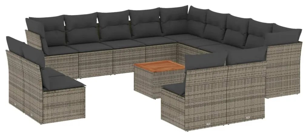 Set divani da giardino 14pz con cuscini in polyrattan grigio