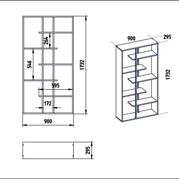 Libreria A Parete Effetto Legno 90x29,5xh173,2 Cm Design Moderno Presto Rovere E Nero