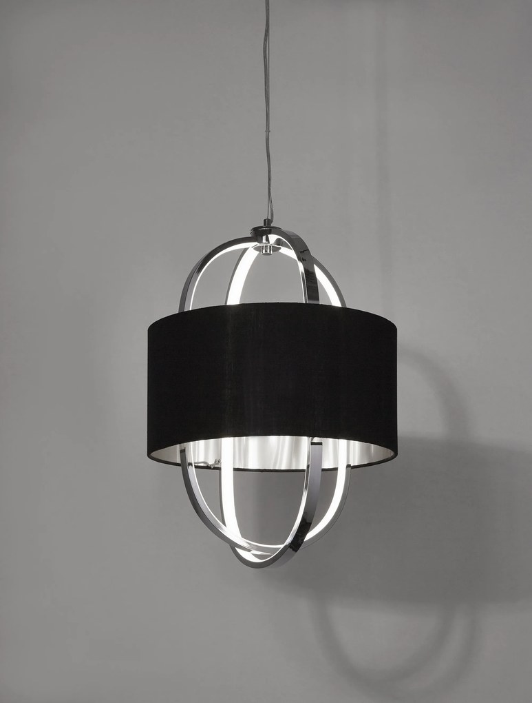 Lampadario Contemporaneo Madrid Acciaio Cromo Tessuto Nero Led 20W 3000K