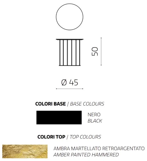 Tavolino tondo D45 cm con base in metallo Nero e piano in vetro martellato Ambra MUTE