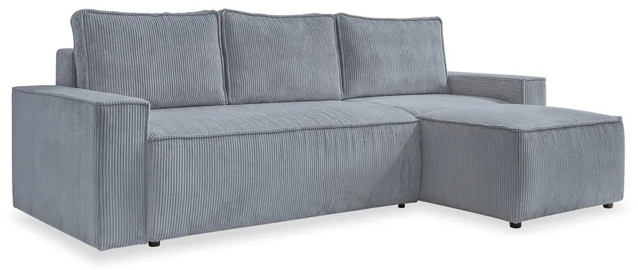 Divano letto angolare in velluto a coste grigio chiaro Brave Dave - Miuform