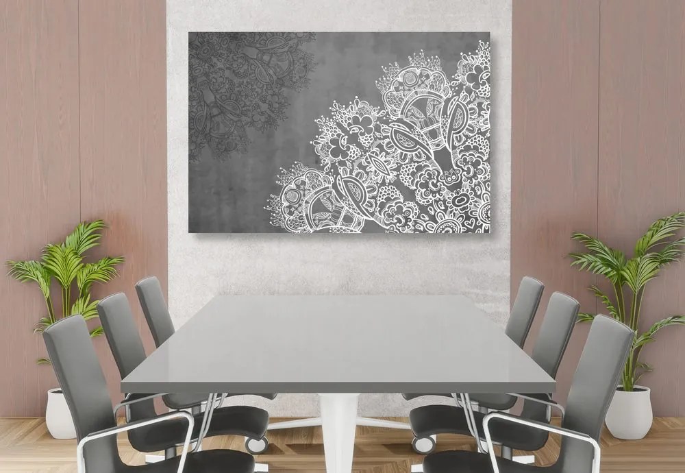 Stampa su tela – Elementi di Mandala floreale in bianco e nero