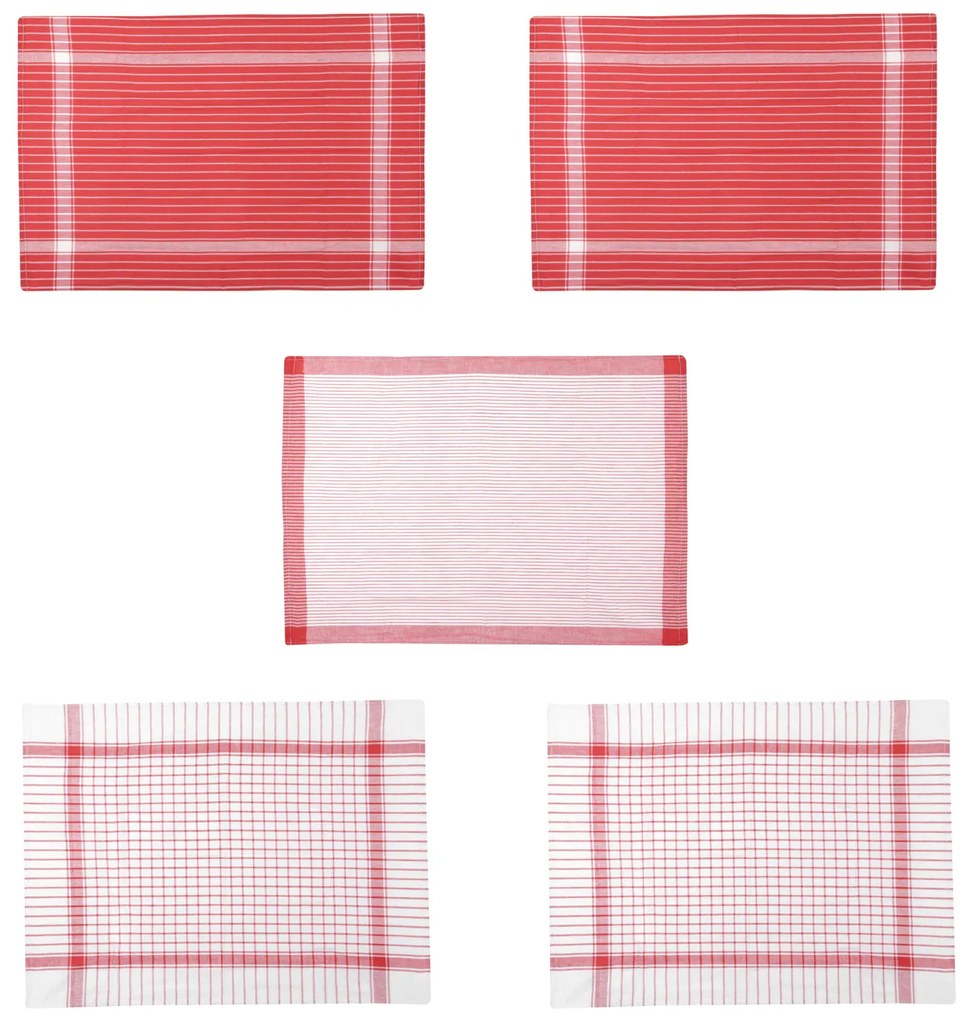 Set 5 strofinacci 50x70 cm cotone righe rosse