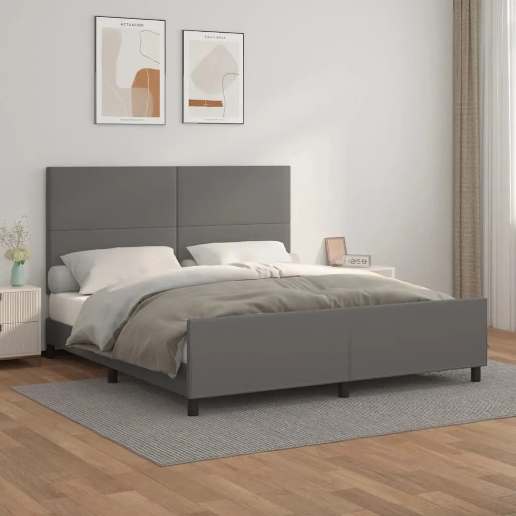 Giroletto Con Testiera Grigio 180x200 Cm İn Similpelle /