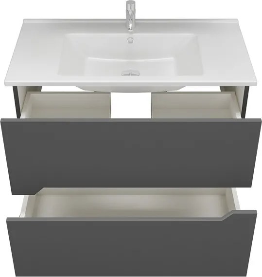 Kamalu - Mobile bagno nero grafite matt 85 cm con lavabo incasso | LAC-ARES-85