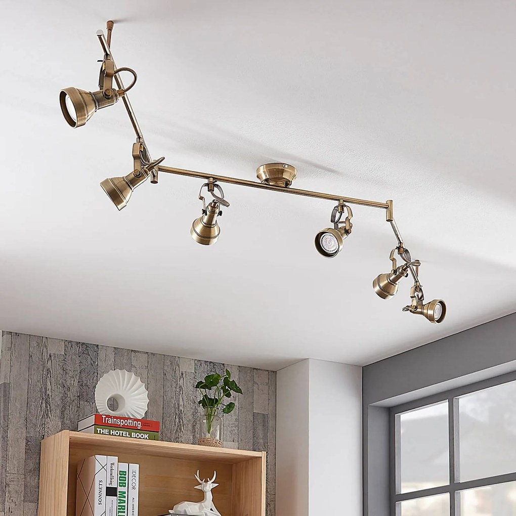 Faretto a soffitto PERSEAS Lindby, dimmerabile, Bronzo / Ottone antico, Soggiorno / Sala da pranzo, Metallo, Antico, Plafoniera