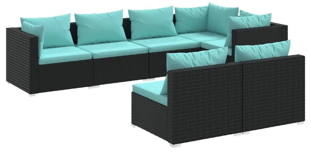 Set Divani da Giardino 7 pz con Cuscini in Polyrattan Nero