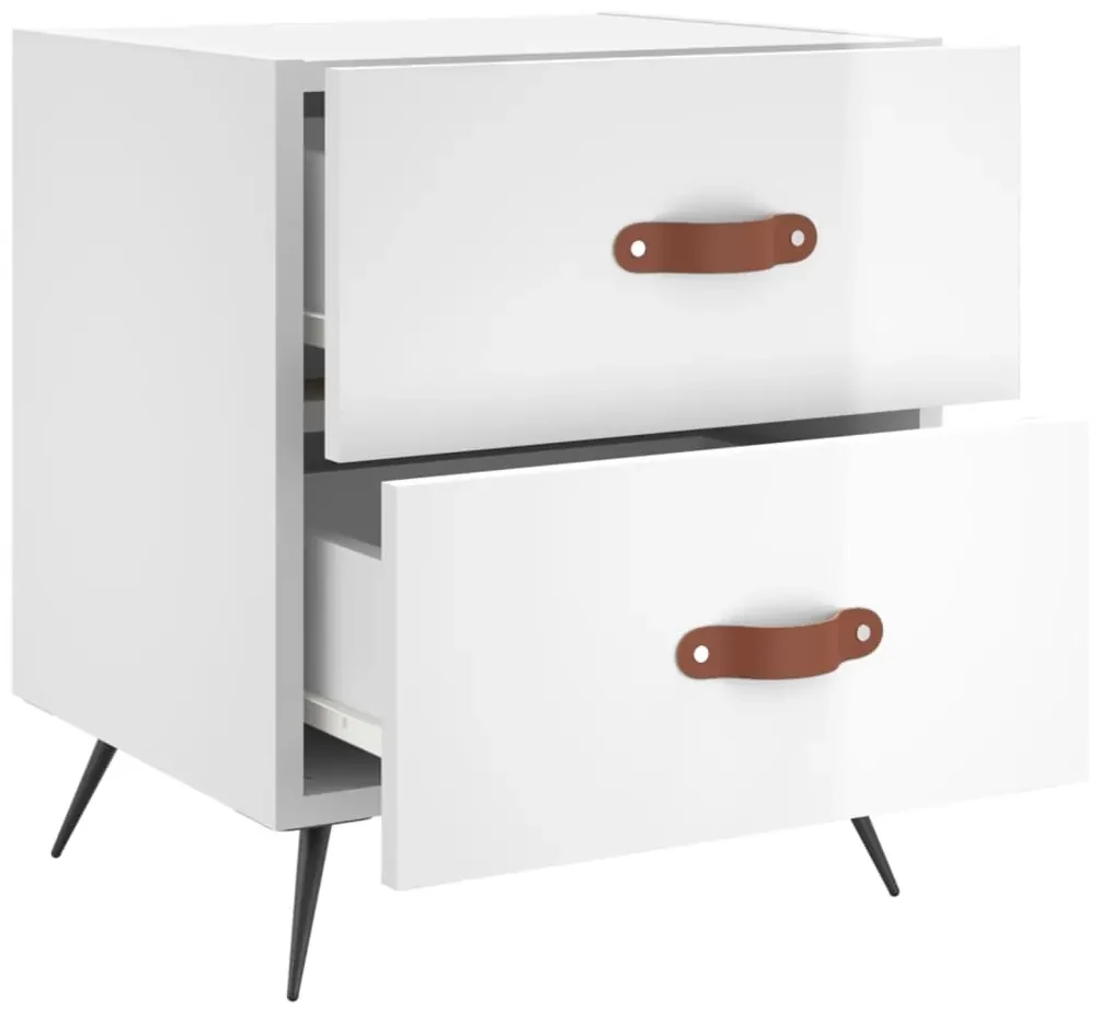 Comodino bianco lucido 40x35x47,5 cm in legno multistrato
