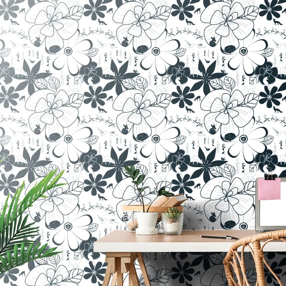 Carta da parati – Animali intorno ai fiori