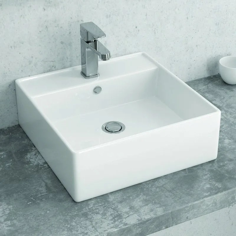 Lavandino da appoggio piccolo 38,5 cm quadrato bianco | Litos-241 - KAMALU