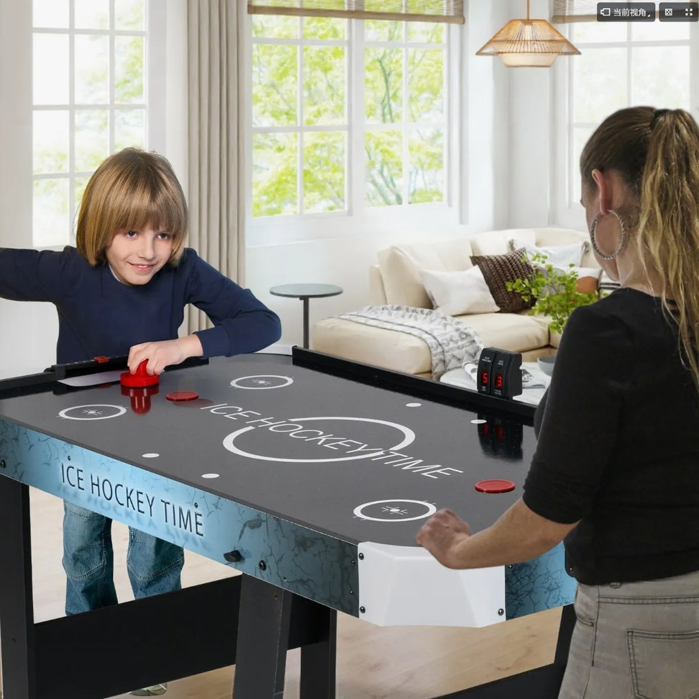 Costway Tavolo da air hockey con potente motore da 12V e 2 spingitori e 2 dischi, Tavolo da gioco arcade pieghevole per casa Nero