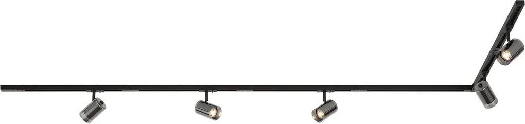 Sistema di illuminazione a binario moderno nero con 5 faretti monofase - Iconic Lloyd