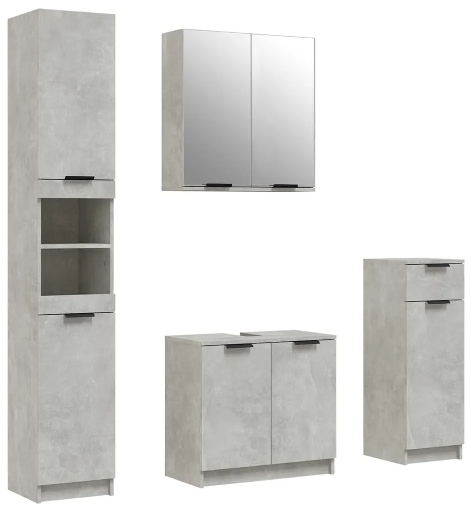 Set mobili da bagno 4 pz grigio cemento in legno multistrato