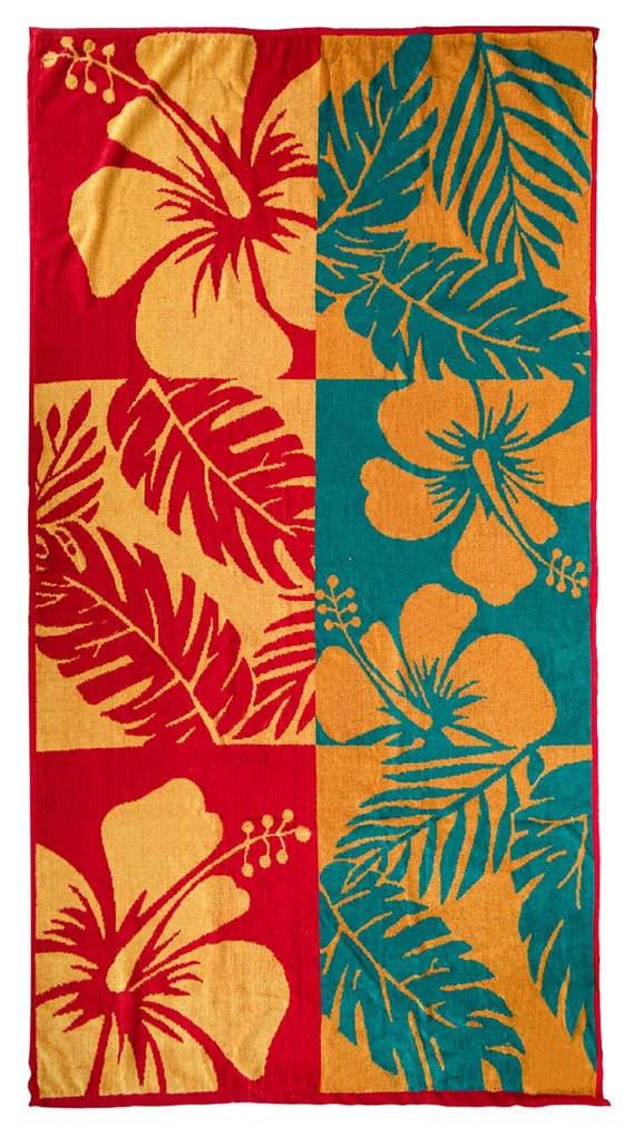 Telo mare 90x165 cm fiori giallo, rosso, blu