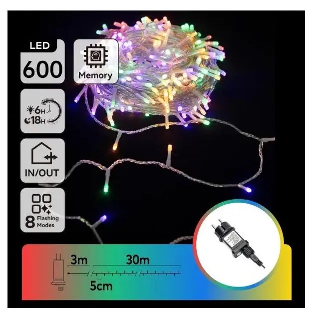 Aigostar - Catena luminosa natalizia LED RGBY per esterni 600xLED/6W/230V 30m IP44