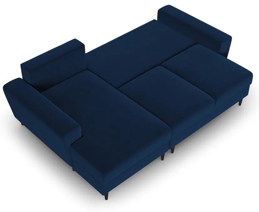 Divano angolare blu allungabile e con contenitore (con penisola a sinistra/con chaise lounge) con rivestimento in velluto Kyoto – Cosmopolitan Design
