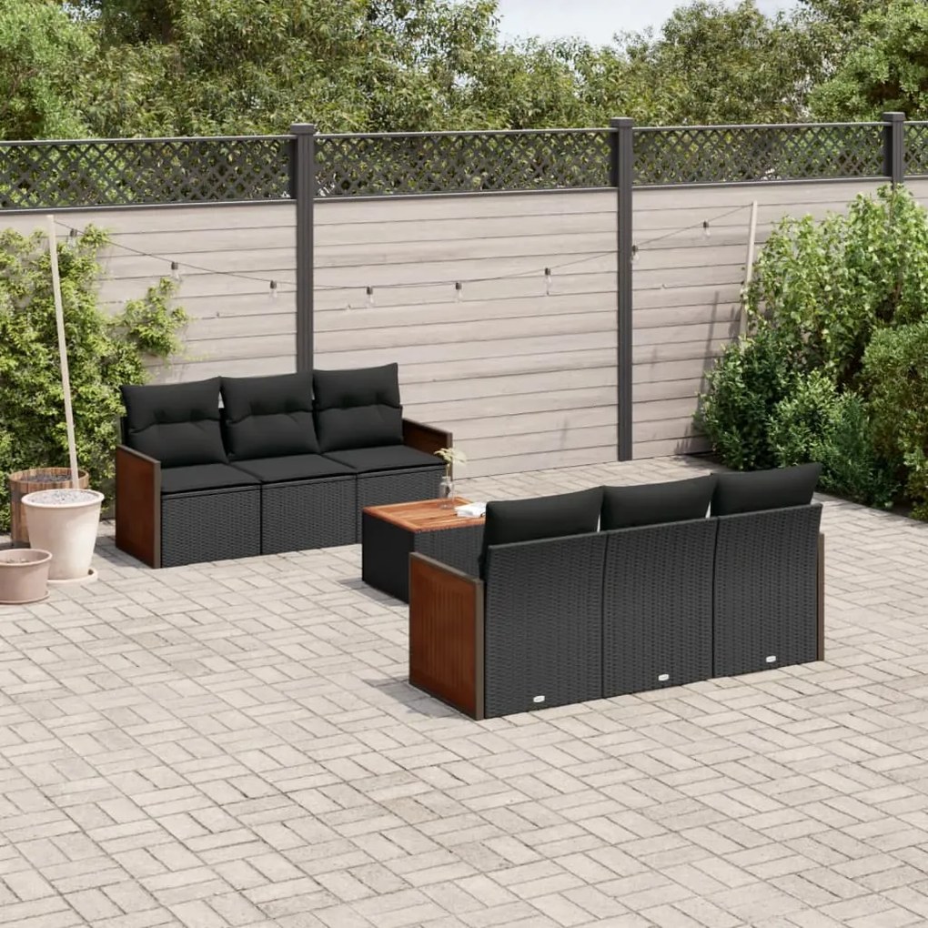 Set divani da giardino con cuscini 7pz nero polyrattan