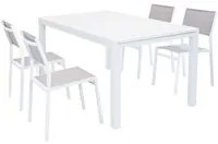 DAVID - set tavolo da giardino con sedie rettangolare allungabile 160/240x90 Posti: 4, Colore: Bianco