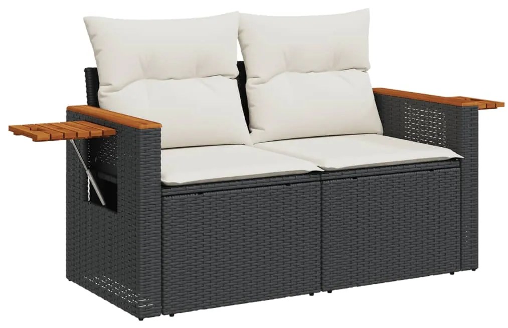 Set divani da giardino 9 pz con cuscini nero in polyrattan