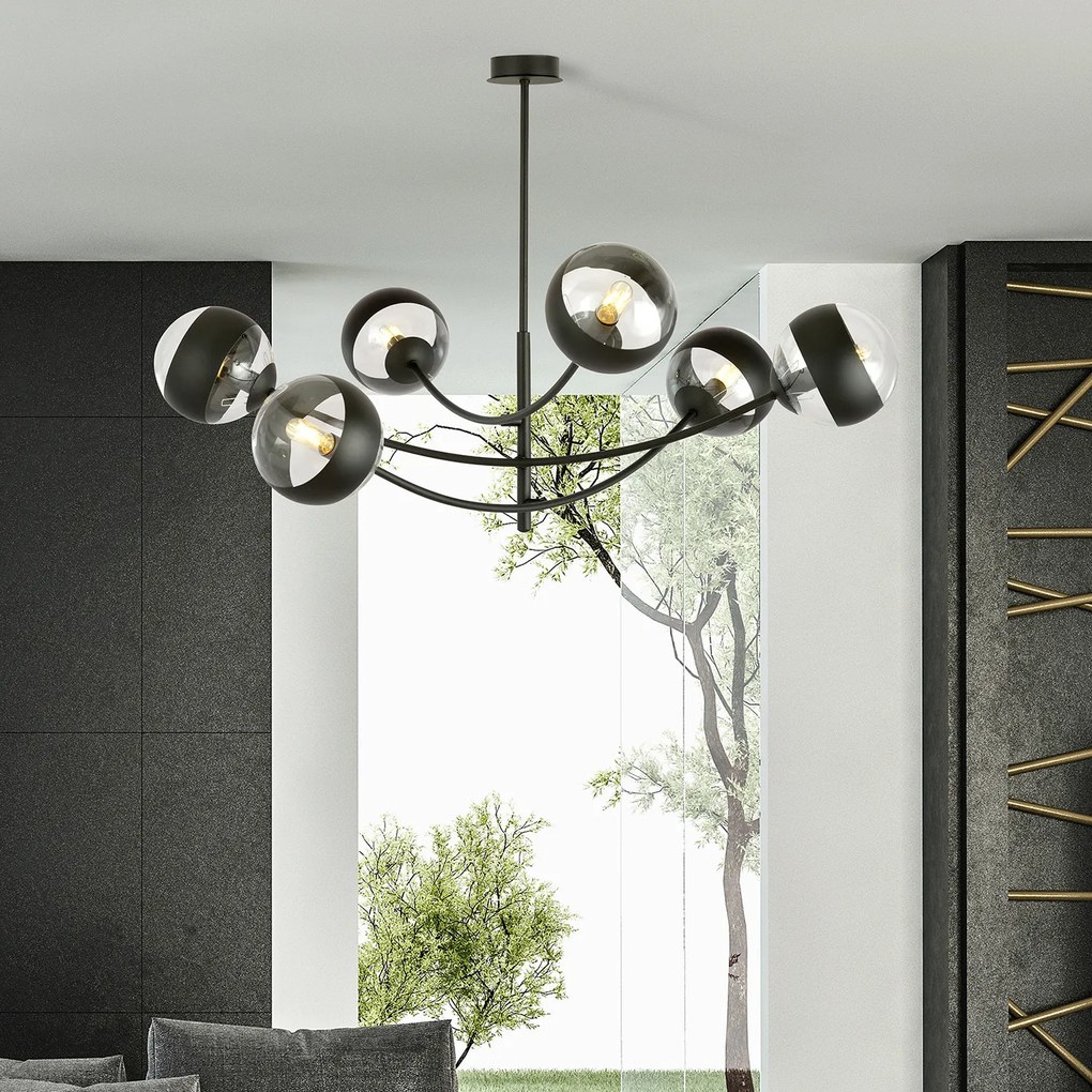 Plafoniera Contemporaneo Oceano Acciaio Nero 6 Luci E14 Ip20
