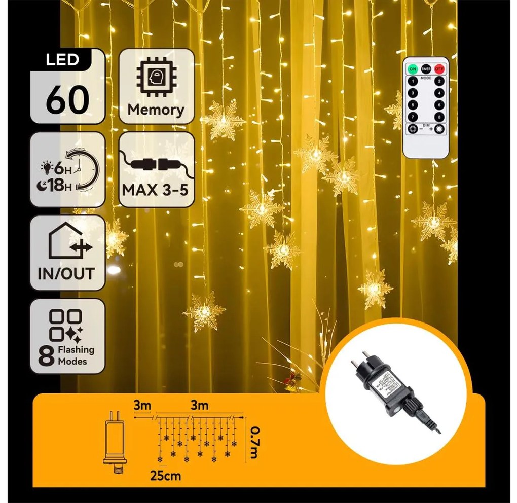 Aigostar - Catena luminosa natalizia LED per esterni 120 LED/6W/230V/8 funzioni 3x0,7m IP44 bianco caldo + telecomando
