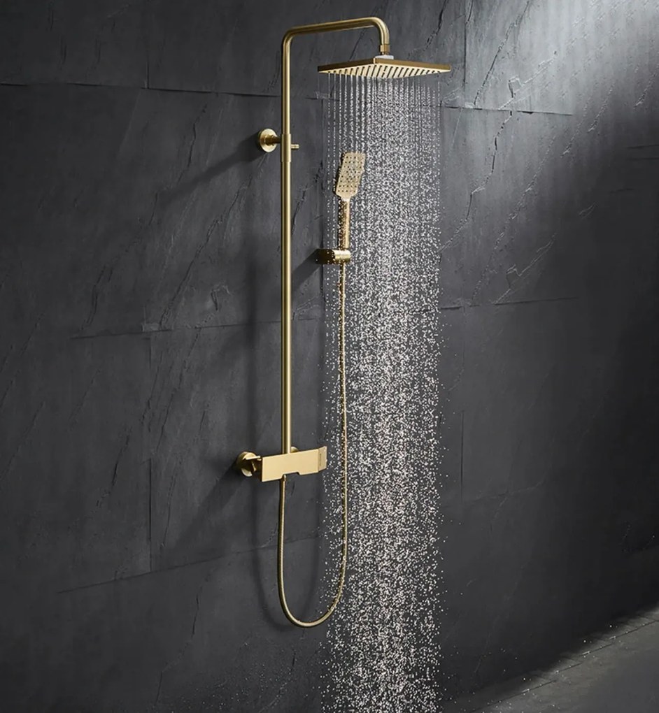 Sistema doccia esterno ELITE EDITION BSE1419 con getti massaggianti e cascata, disponibile in più finiture tra cui oro spazzolato e — Oro spazzolato
