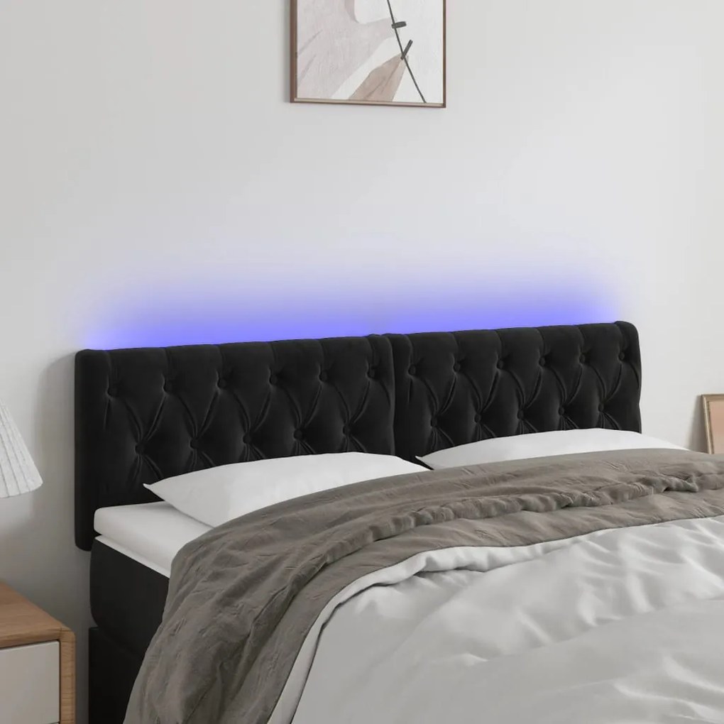 Testiera A Led Nera 144x7x78/88 Cm İn Velluto /