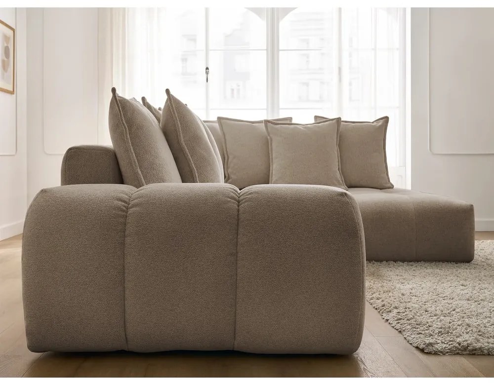 Divano angolare grigio tortora allungabile e con contenitore (penisola a destra/a L) con rivestimento in ciniglia Everest – Bobochic Paris