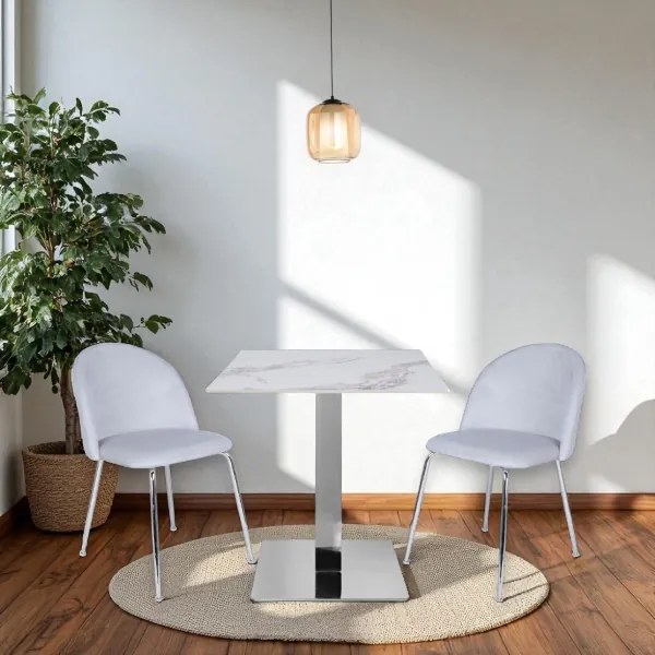 Tavolo bar ristorante 70x70 cm piano per esterno effetto Marmo Oro e base argento H 75