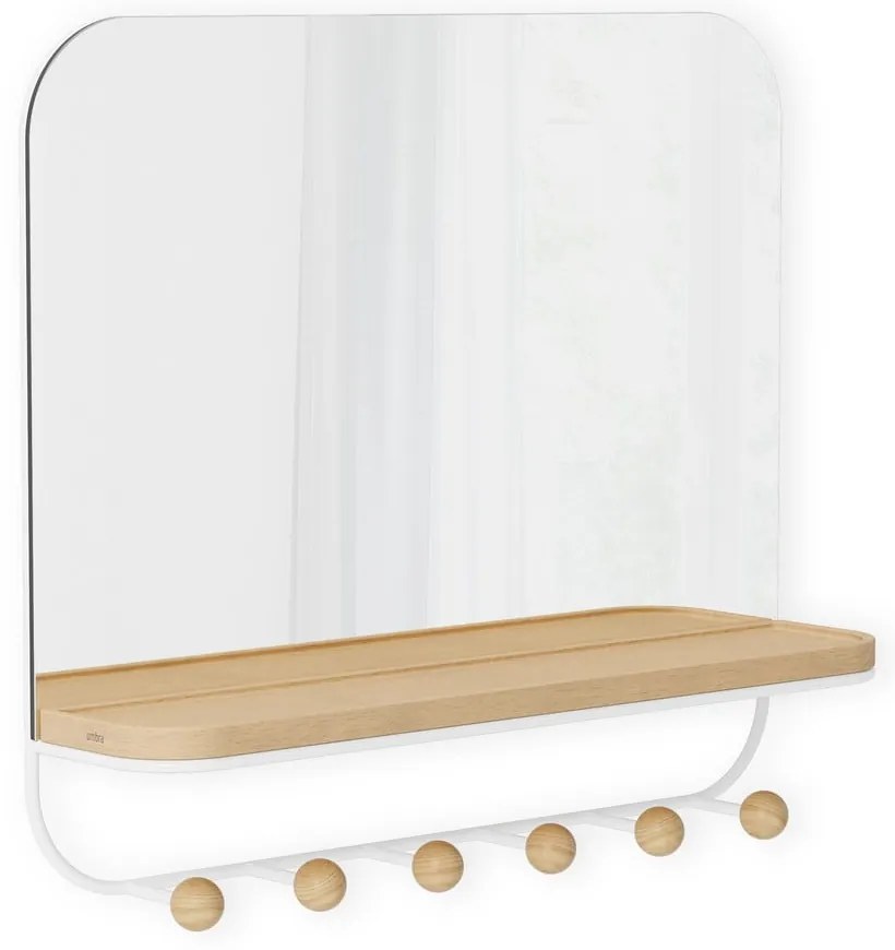 Appendiabiti da parete in legno di faggio bianco naturale con ripiano Estique - Umbra