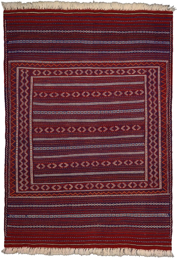 Kilim Tappeto 100 x 140 Rosso (Afghanistan) Tessuto A Mano