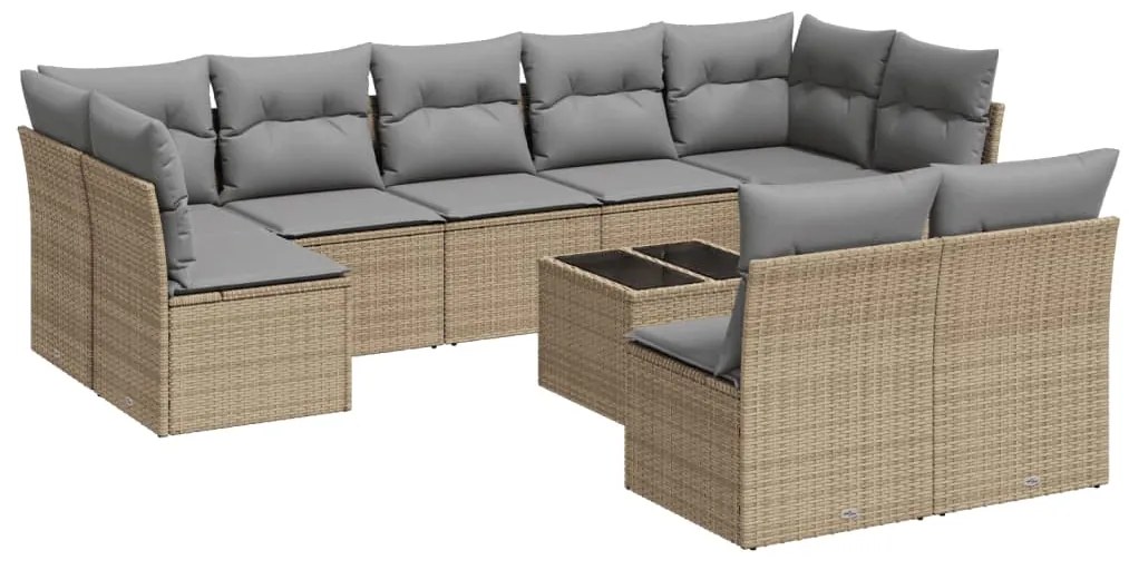 Set divano da giardino 10 pz con cuscini beige in polyrattan