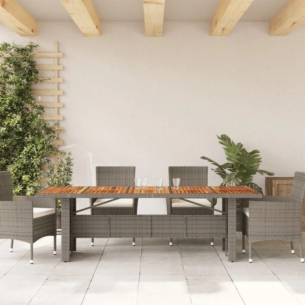 Tavolo giardino piano legno acacia grigio 240x90x75 polyrattan