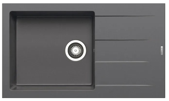 Lavello integrato 1 vasca con gocciolatoio laterale destro o sinistro PYRAMIS Athlos granito L 50 x L 86 cm grigio