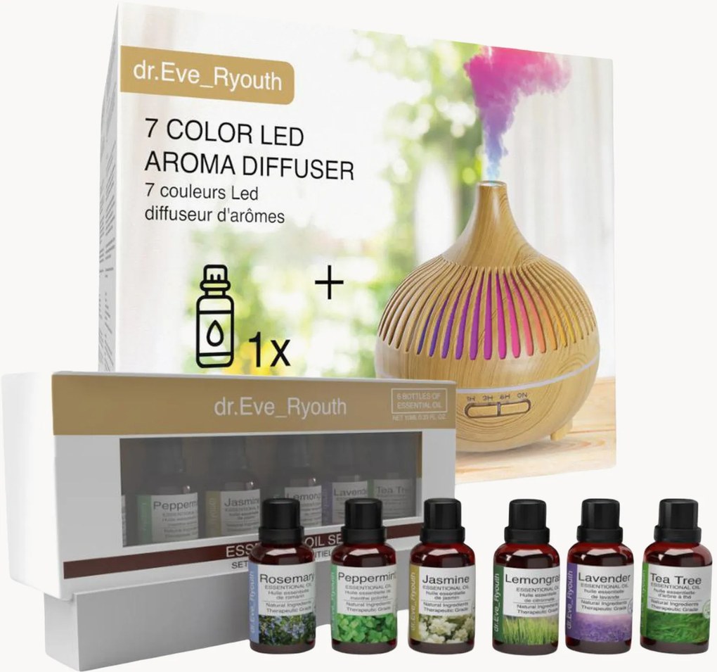 Set diffusore a LED con oli essenziali Tranquil Experience 8 pz