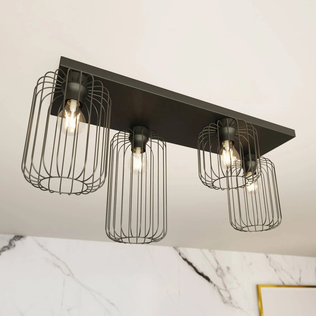 EMIBIG LIGHTING Plafoniera Barn, a 4 luci, 83 cm, nero, metallo, E27