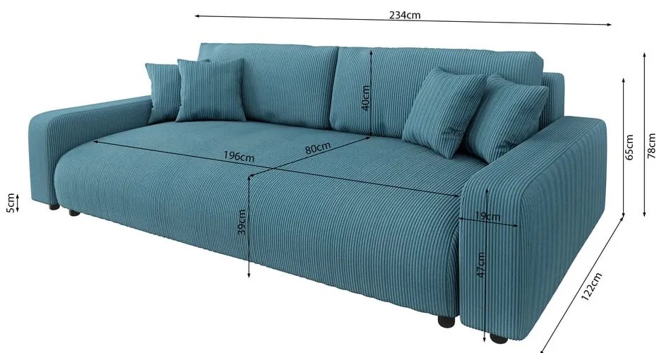 Divano turchese allungabile/con contenitore con rivestimento in velluto a coste 234 cm Sara – Ropez
