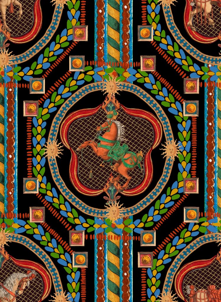 Mindthegap Carta da parati Venetian Ornament - Black/ Red/ Green