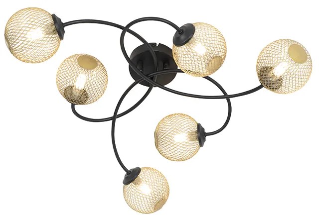 Plafoniera moderna nera 6 luci oro - ATHENS Wire