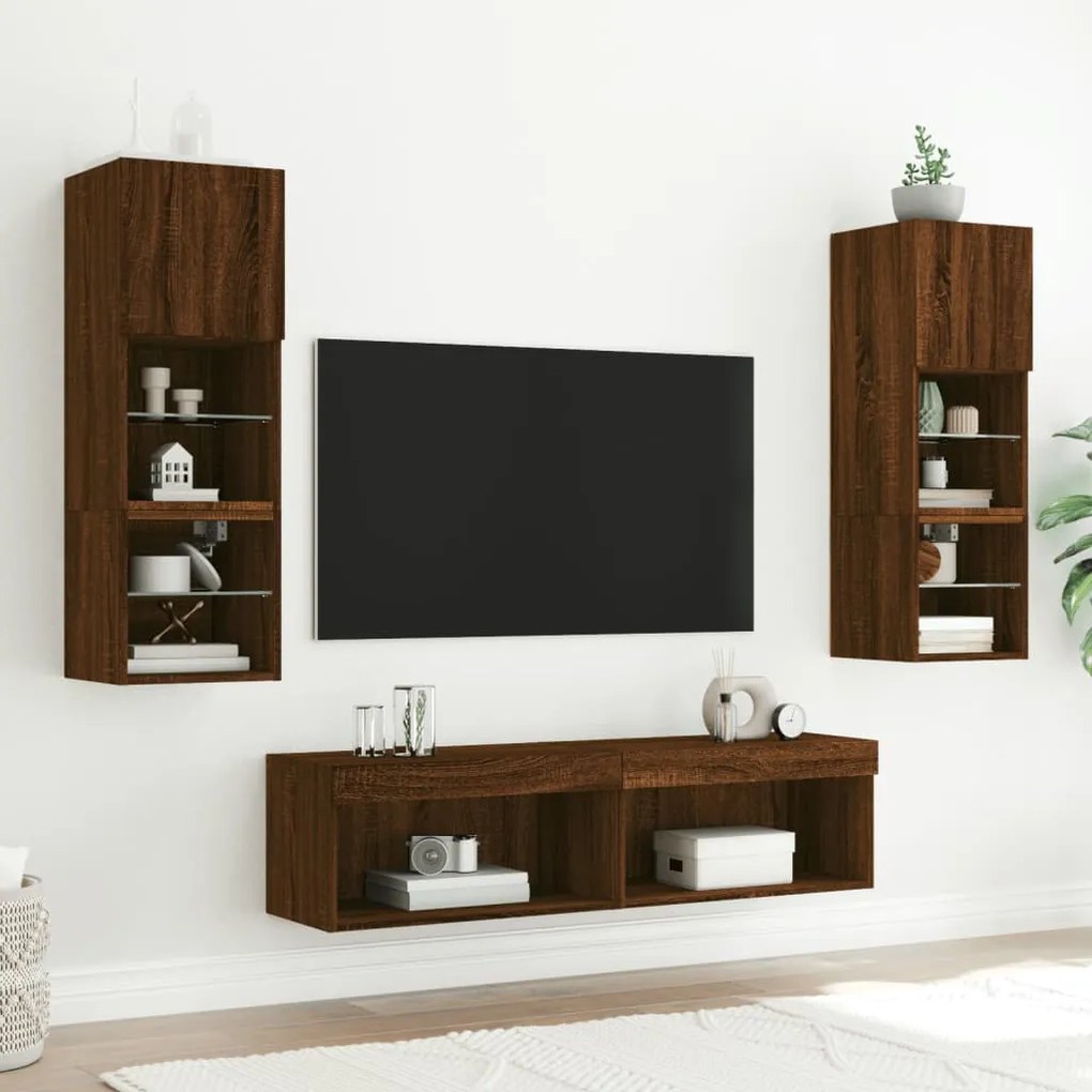 Mobile porta tv con luci led rovere marrone 60x30x30 cm