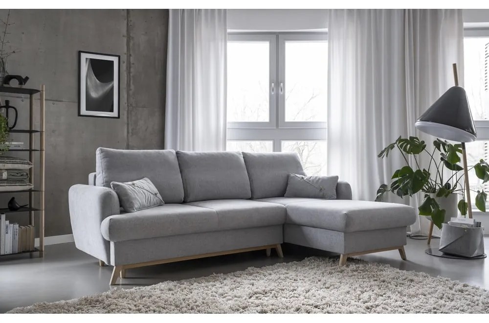 Divano letto angolare grigio chiaro, angolo destro Scandic Lagom - Miuform