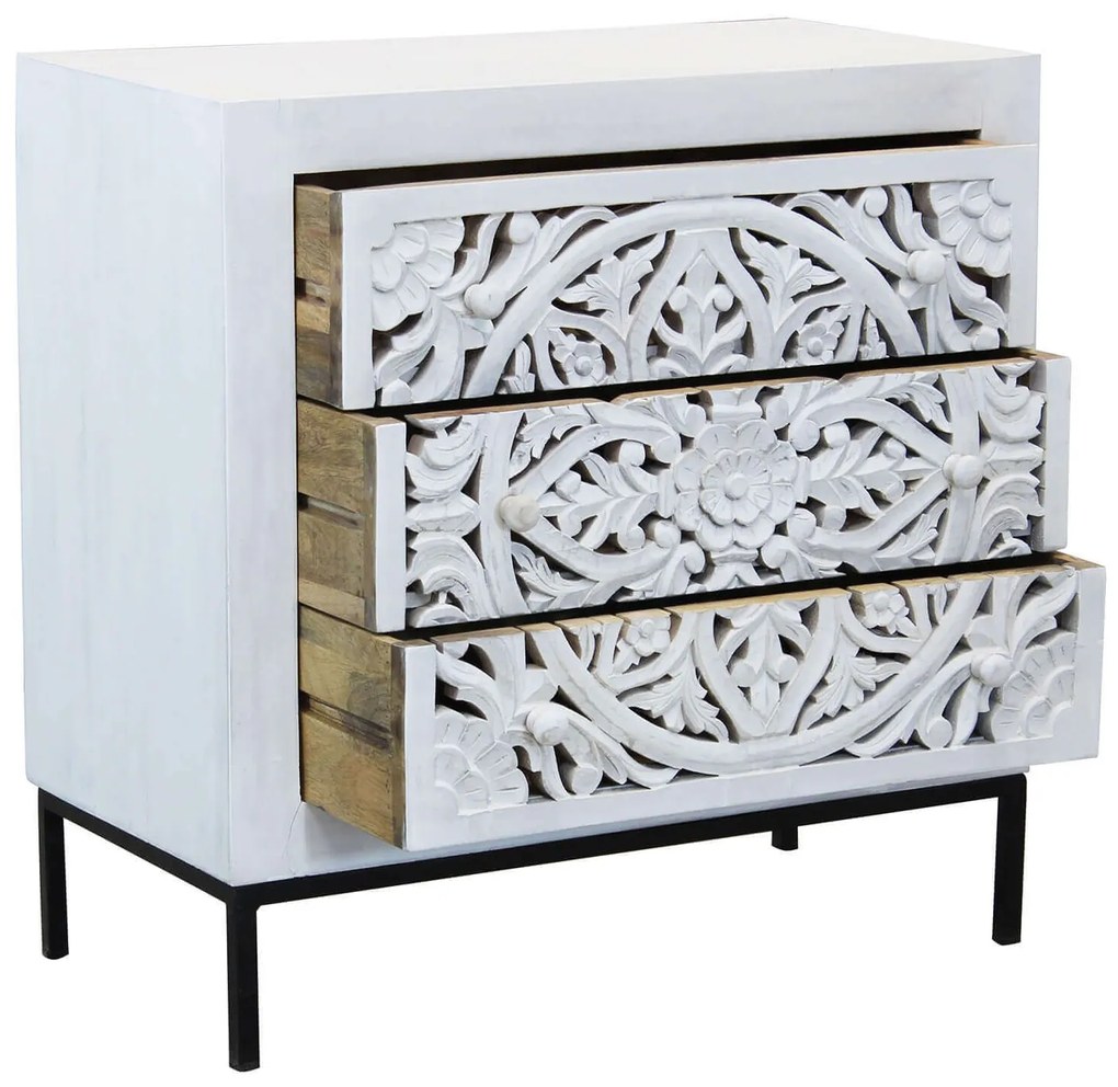 OHM - comò cassettiera con decoro 3 cassetti legno e ferro