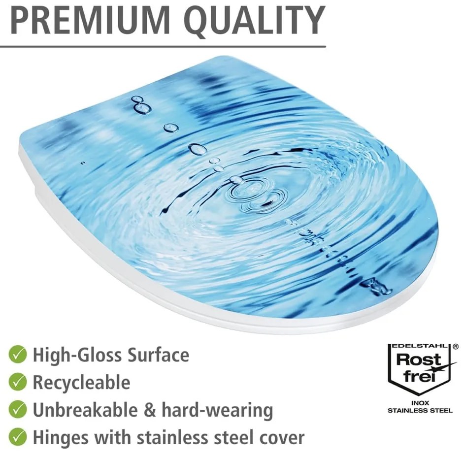 Sedile WC con chiusura Easy-Close (automatica) 38 x 45 cm Droplets – Wenko