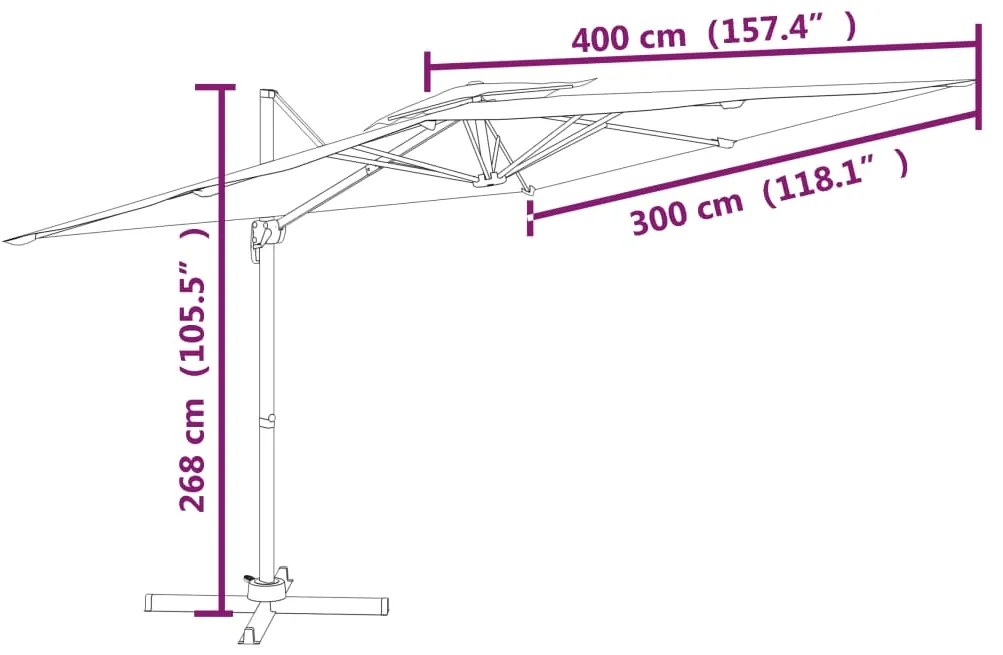 Ombrellone a Sbalzo Doppio Piano Verde 400x300 cm