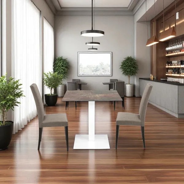 Tavolo bar pub ristorante 80x80 cm per esterno base bianca piano HPL Ardesia Fango H 74