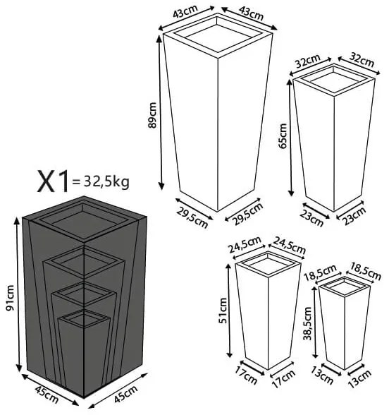 MARGHE - set di 4 vasi da giardino